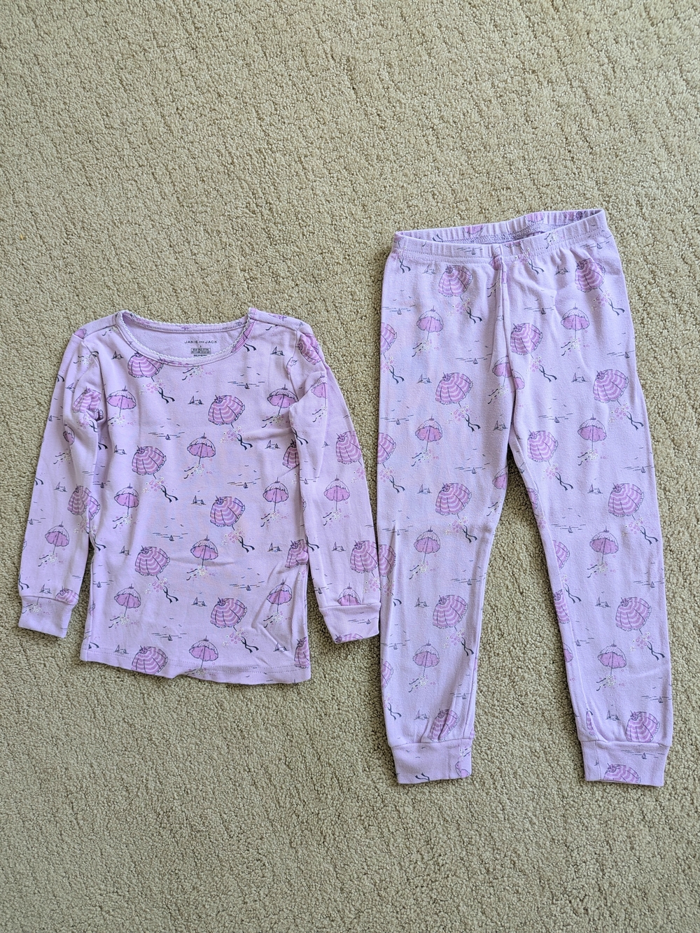 Janie Jack Cotton Pajama Set Girls 5 Purple Umbrella Sailboat Floral Long Sleeve